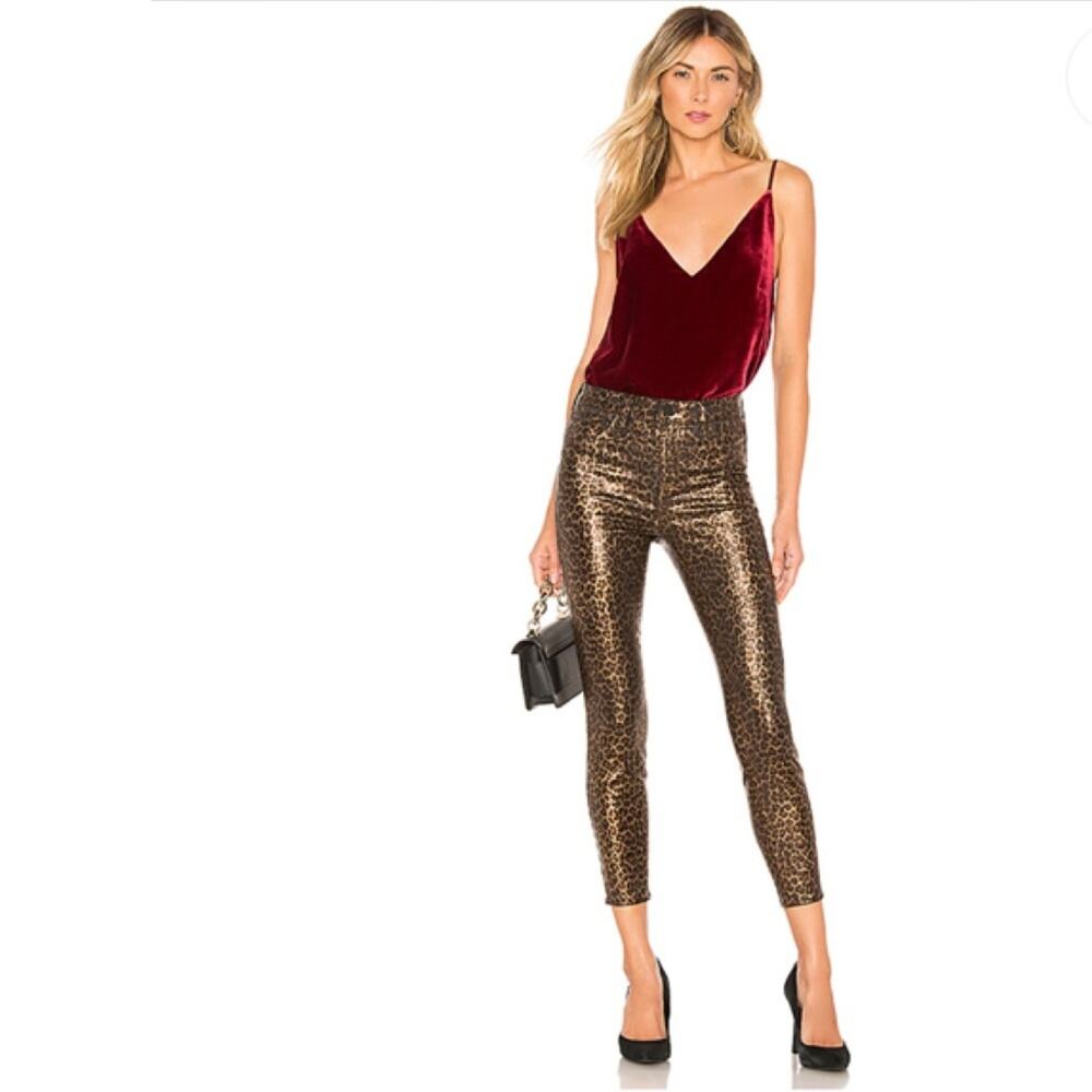 L’ Agence Margot Skinny Black Cheetah Foil Coated denim Jeans Size 24 NEW